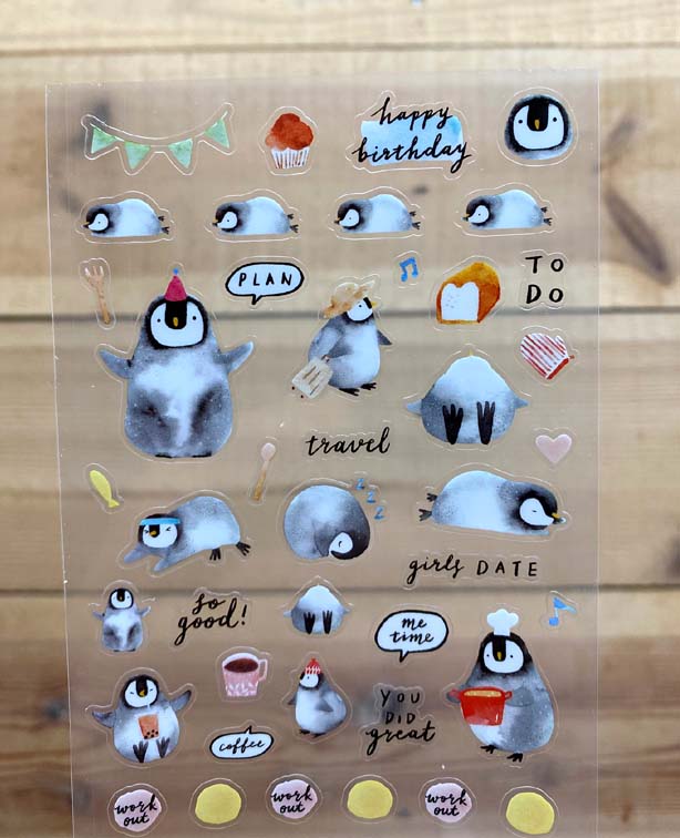 Cindy Chu Illustration Penguin Planner Transparent Sticker Sheet
