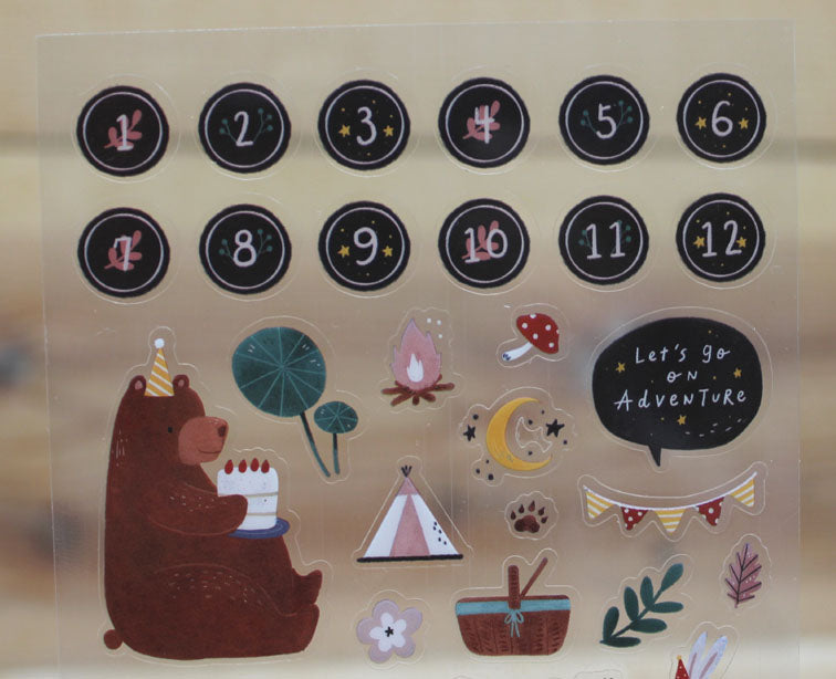 Cindy Chu Illustration Bear Forest Planner Transparent Sticker Sheet