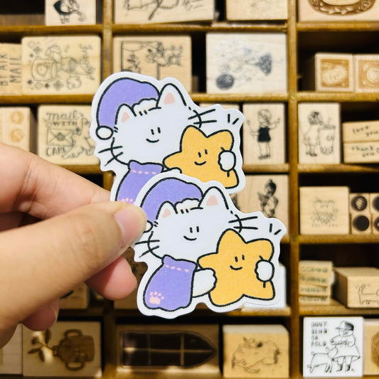 UBEE Good Night Star Cat Waterproof Vinyl Sticker