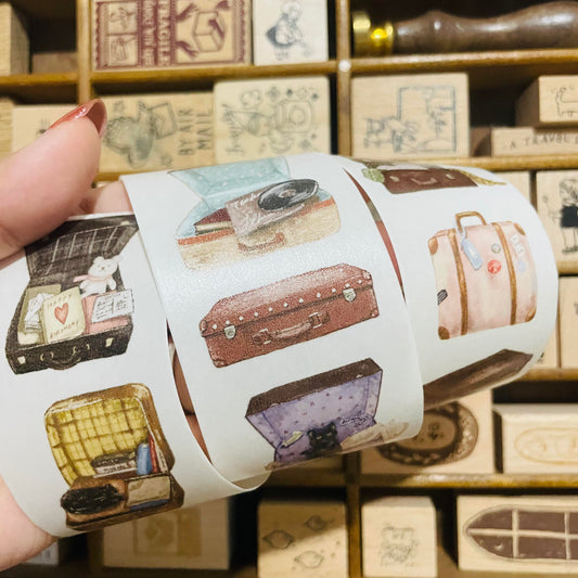 Yeoncharm Leather Suitcase Washi Tape Roll and Sample