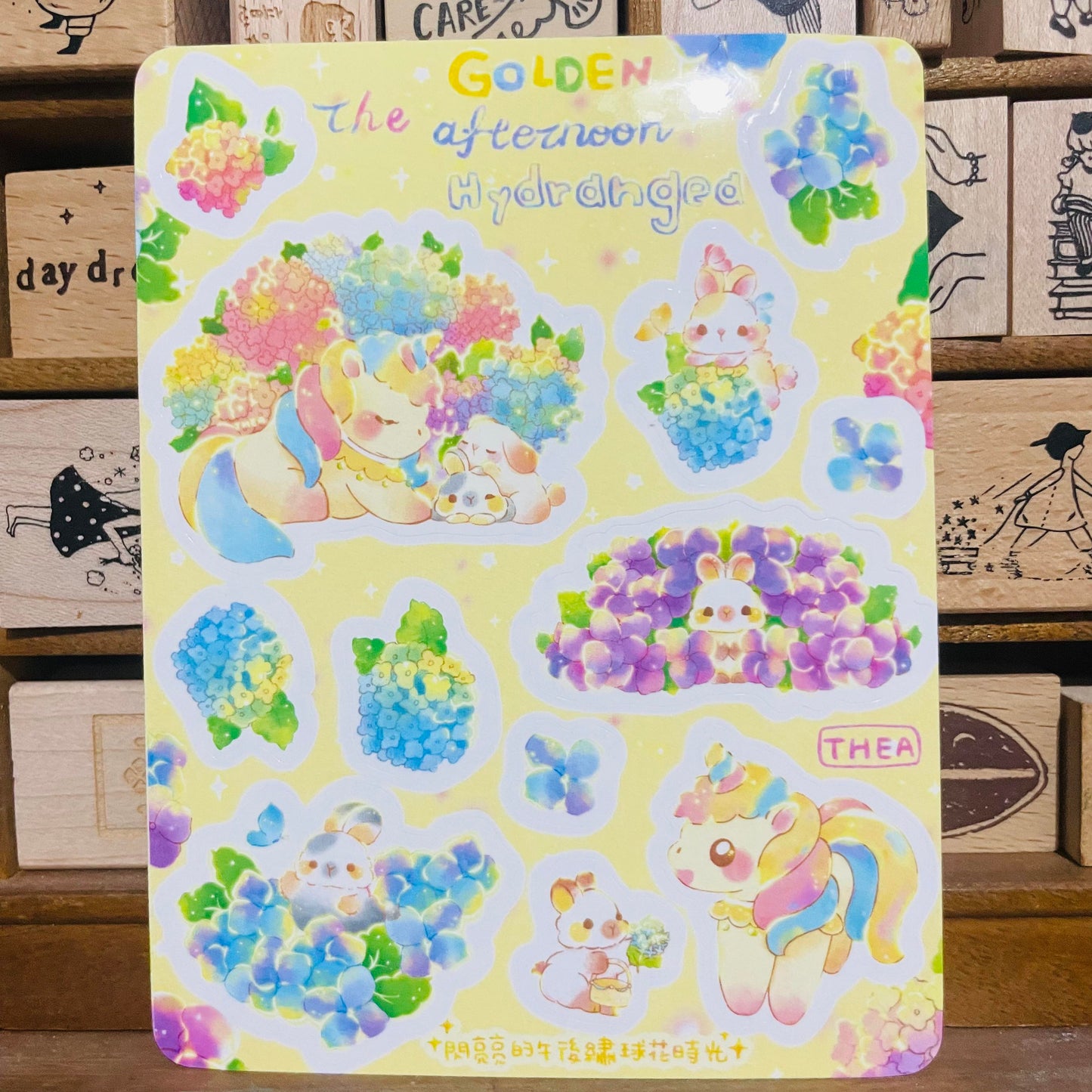 Thea Illustration Golden Afternoon Hydrangea sticker sheet