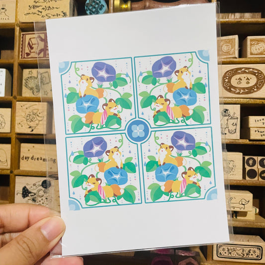 Kitsunebiyori Morning Glory Tile Postcard