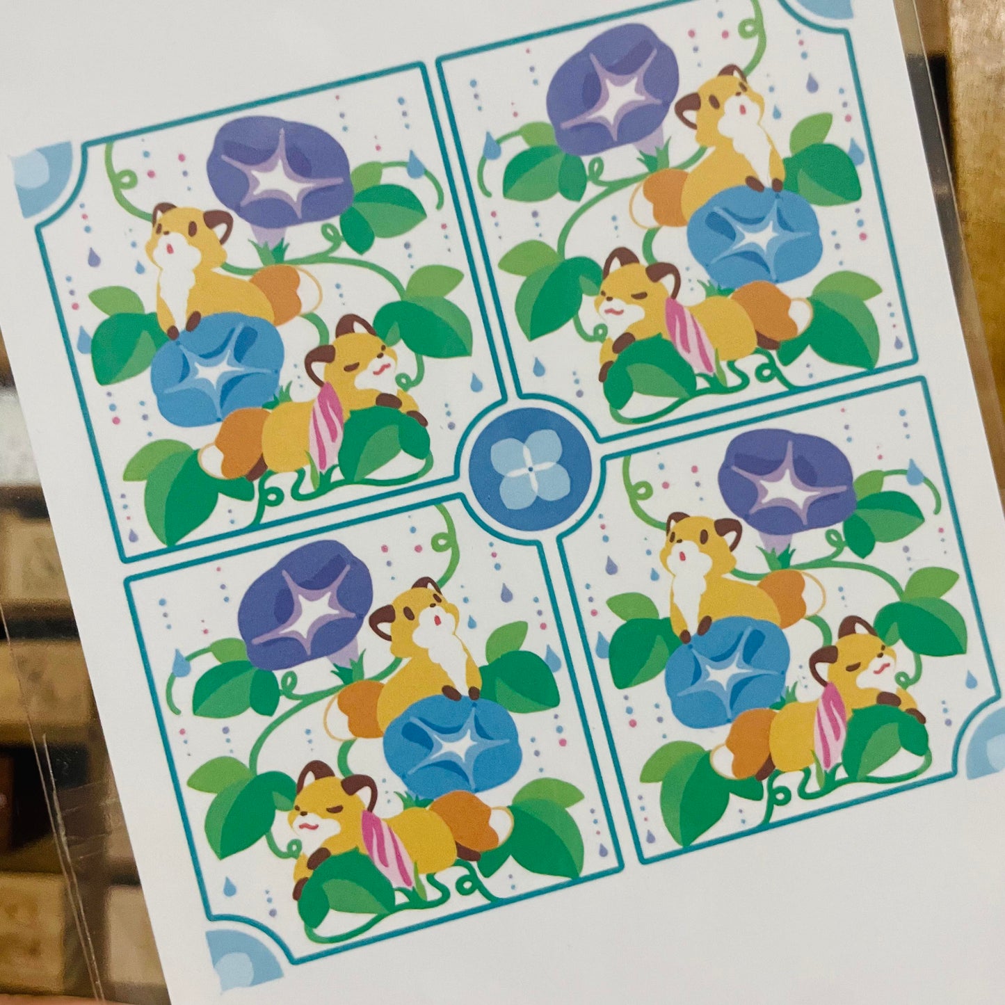 Kitsunebiyori Morning Glory Tile Postcard