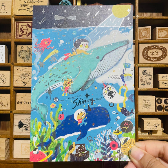 Dayuyoyo Whale Silver Foiled Big Postcard