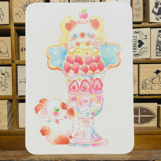 Thea Illustration Pastel Strawberry Sundae Postcard