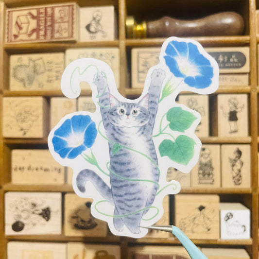 Davidcookslove Morning Glory Cat Waterproof Sticker