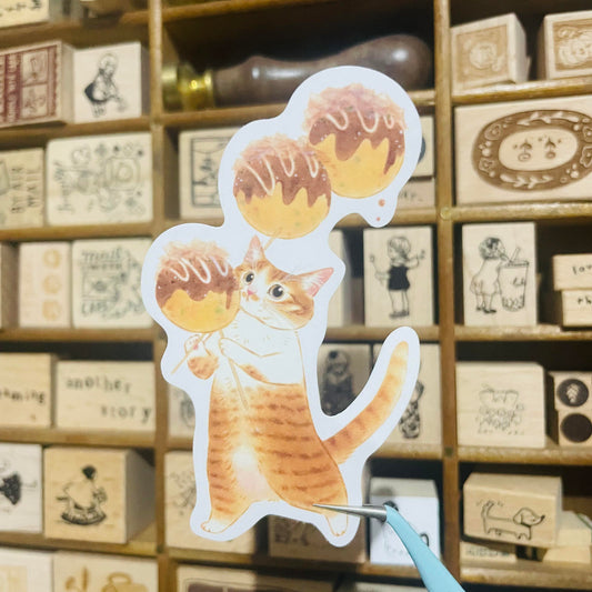 Davidcookslove Takoyaki Skewer Cat Waterproof Sticker