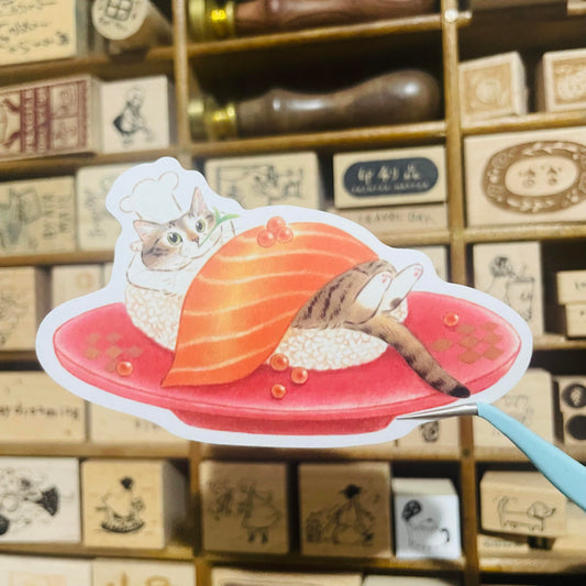 Davidcookslove Salmon Cat Waterproof Sticker