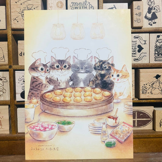 Davidcookslove Takoyaki Friends Cat Postcard