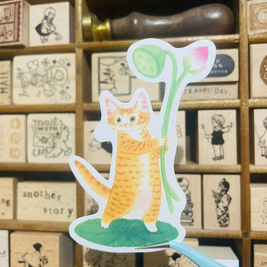 Davidcookslove Lotus Cat Waterproof Sticker