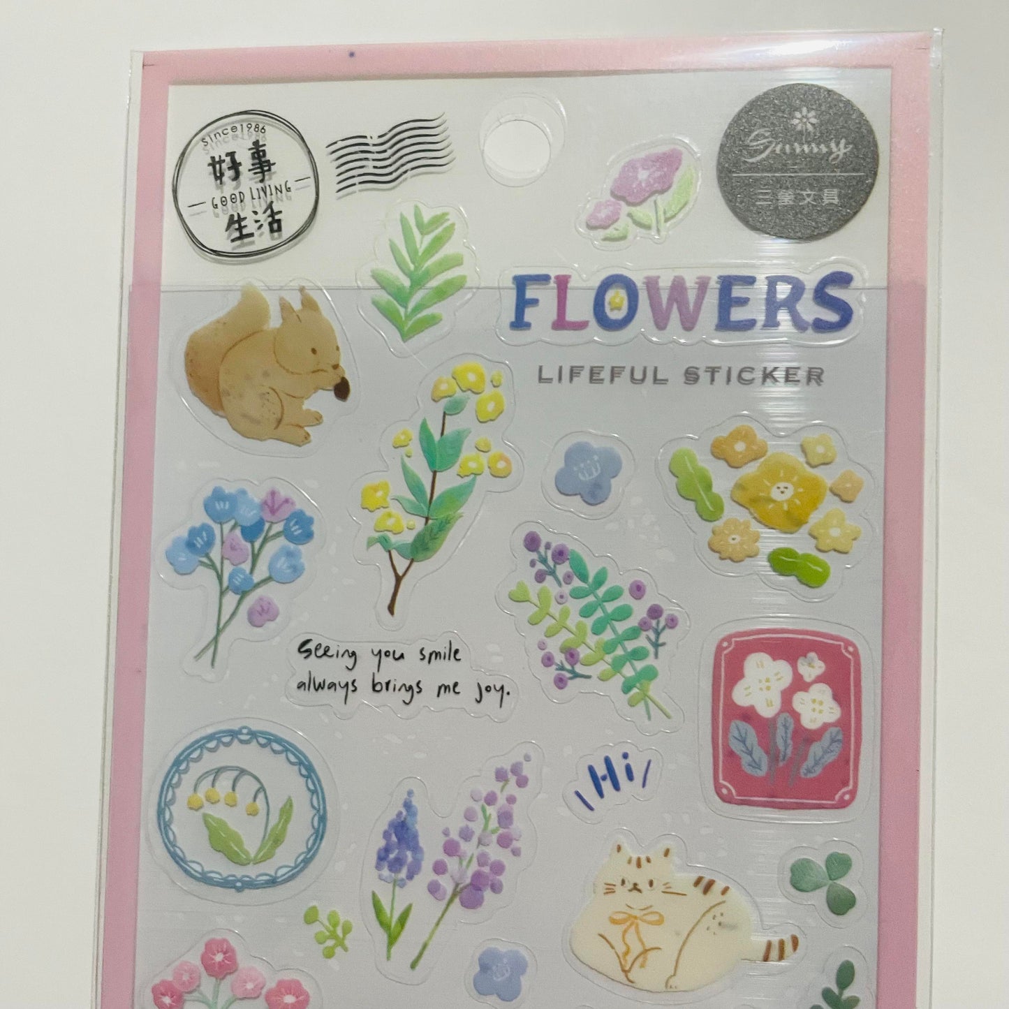 SUNNY Pink Flowers Transparent Sticker Sheet