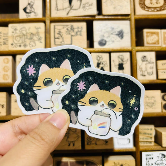 UBEE Wishing Star Bottle Cat Waterproof Vinyl Sticker