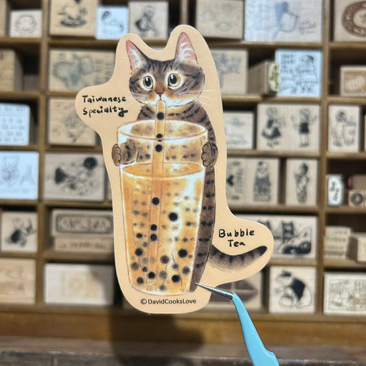Davidcookslove Bubble Tea Cat Waterproof Sticker