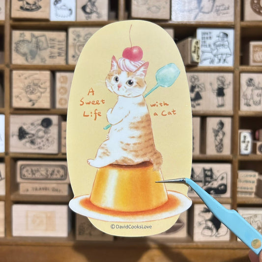 Davidcookslove Pudding Cats Waterproof Sticker