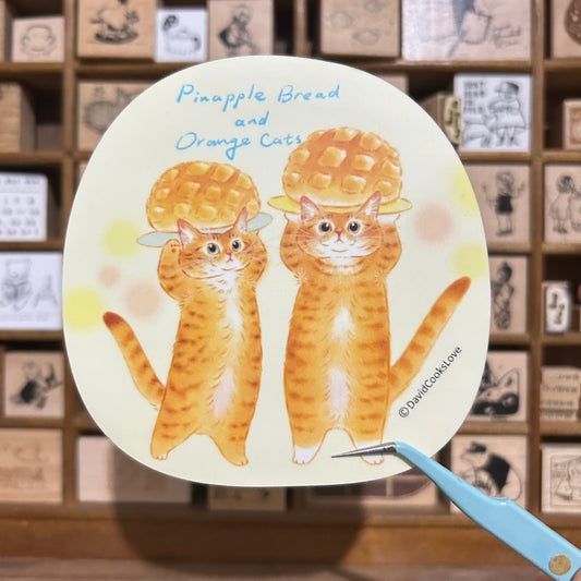 Davidcookslove Pineapple Bread Cat Waterproof Sticker