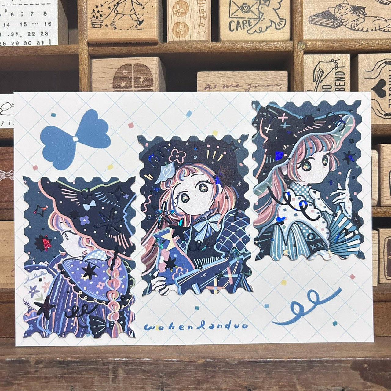 wohenlanduo Dark Blue Holographic Sticker Stamps