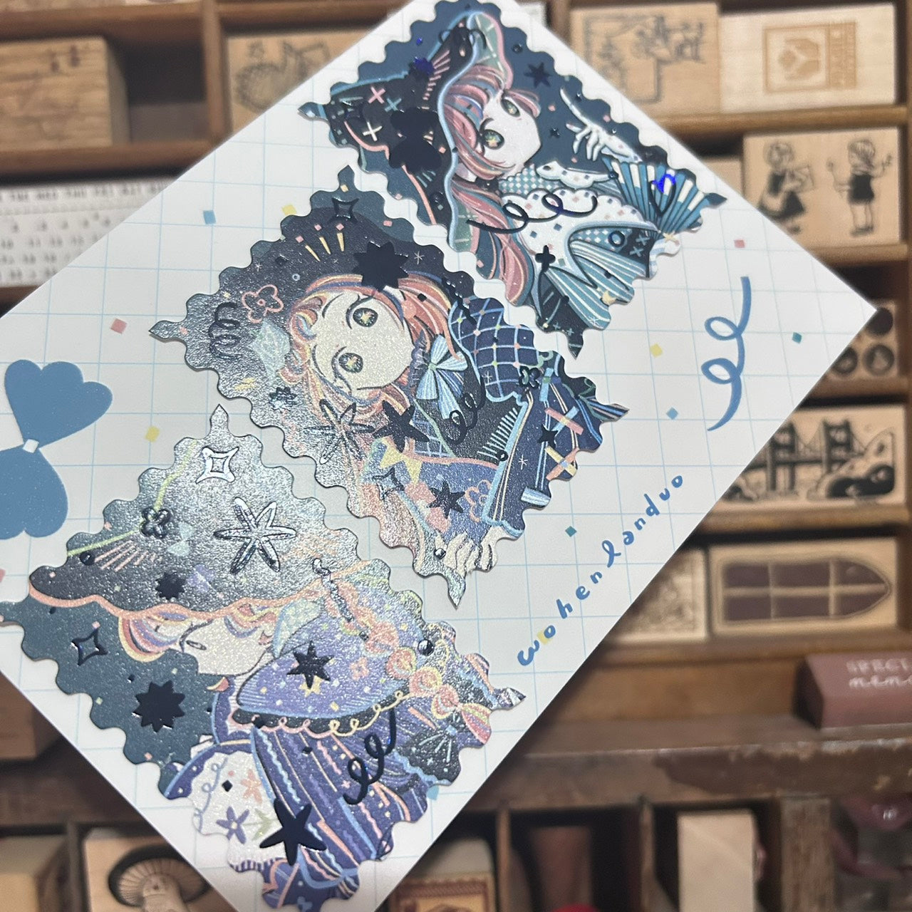 wohenlanduo Dark Blue Holographic Sticker Stamps