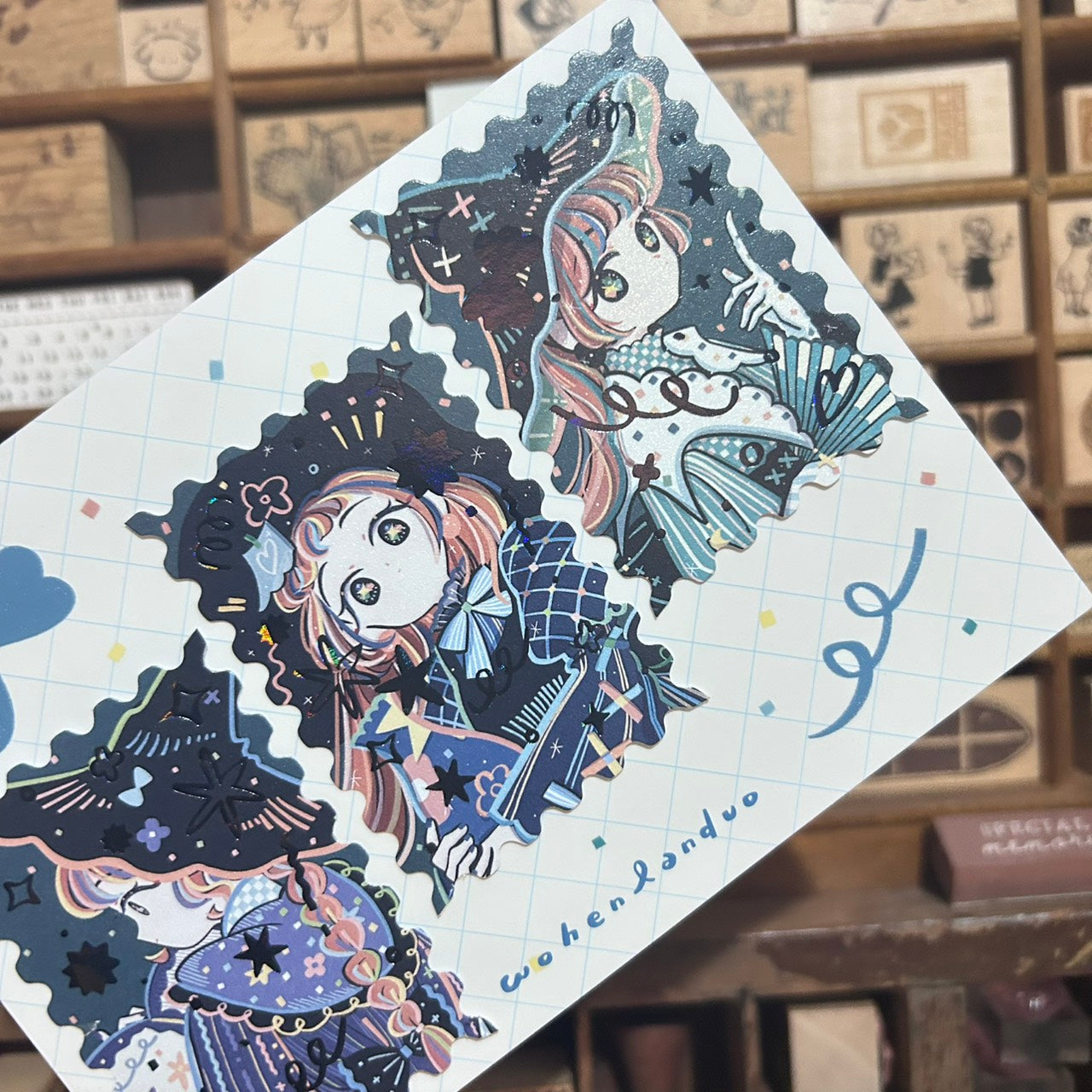 wohenlanduo Dark Blue Holographic Sticker Stamps