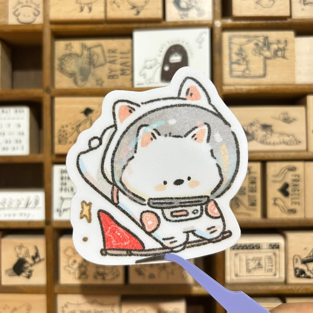 UBEE x tokubetsumemori Space Dog Waterproof Sticker