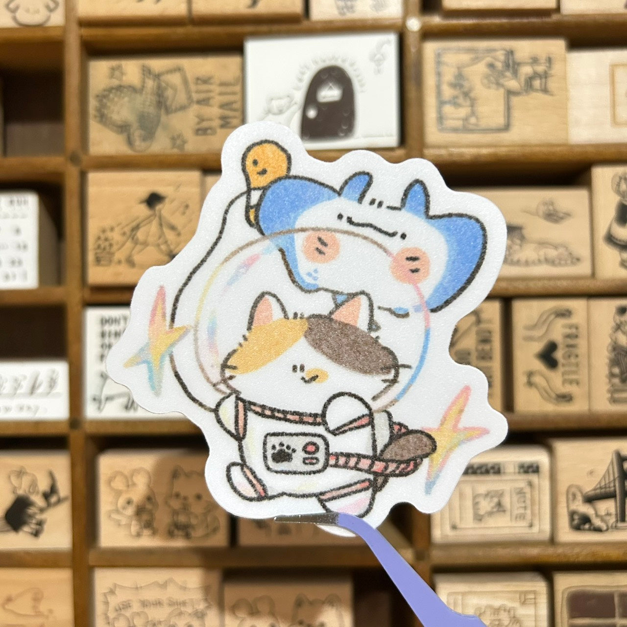 UBEE x tokubetsumemori Space Cat Waterproof Sticker