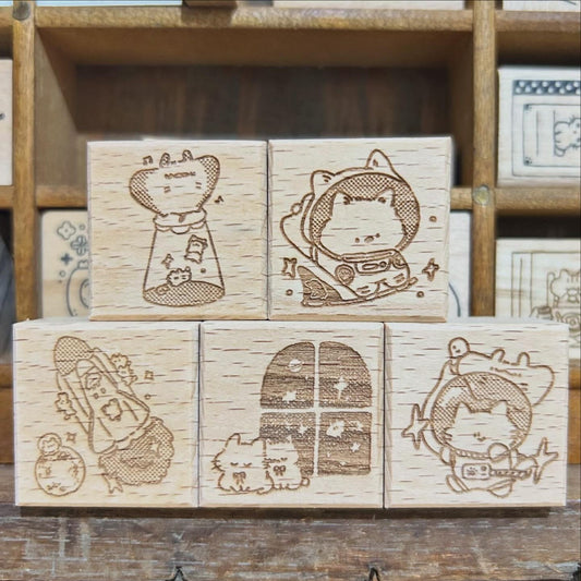 UBEE x tokubetsumemori Space Wood Stamps