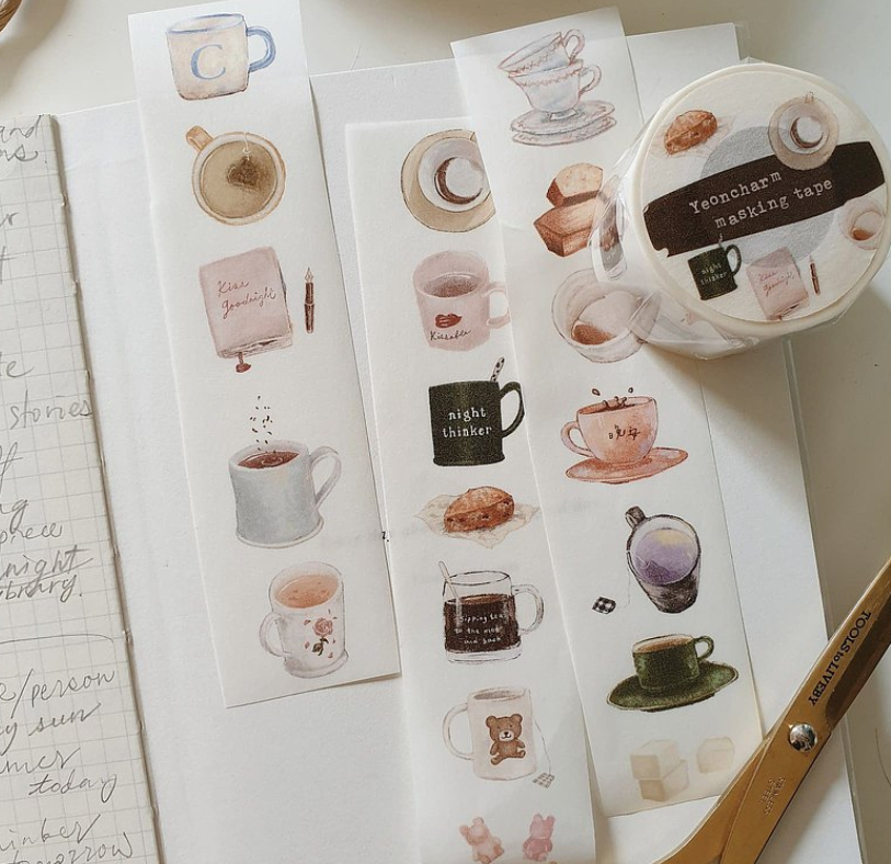 Yeoncharm Midnight Tea Party Washi Tape Roll and Sample