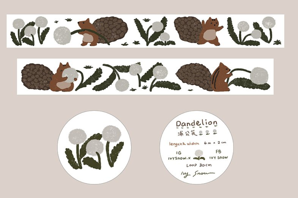 Ivy Snow Dandelion Washi Masking Tape Roll