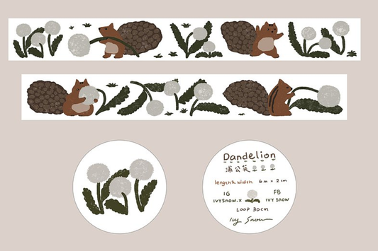 Ivy Snow Dandelion Washi Masking Tape Roll