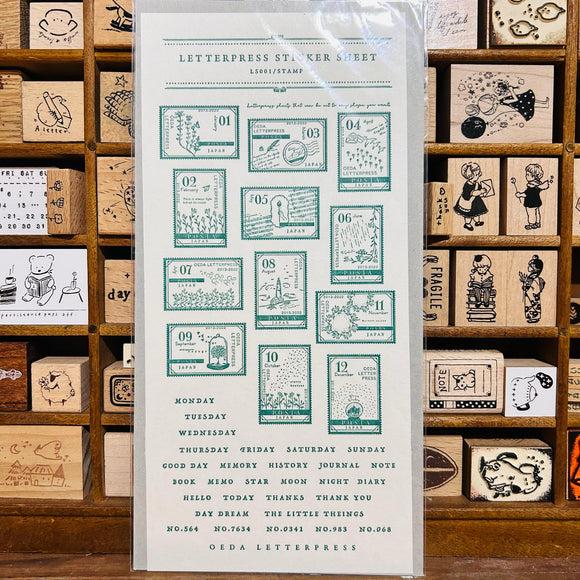 Oeda Letterpress Green Sticker Sheet