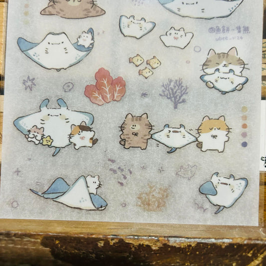 UBEE Manta Ray and Cat Friends Transfer Sticker Sheets