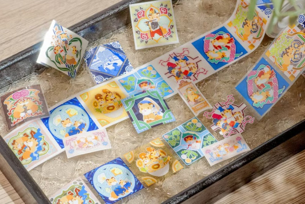 Kitsunebiyori Fox Painting PET Tape Roll and Samples