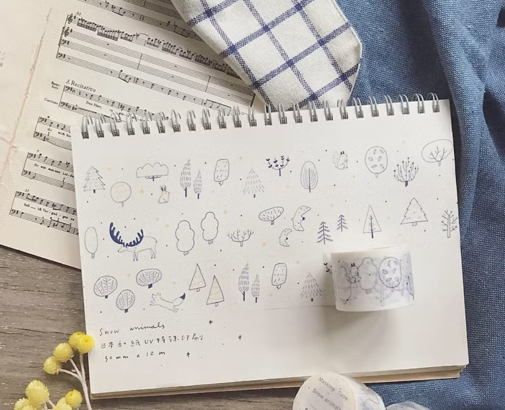 avocadomori Snow Animals Masking Tape Roll and Samples