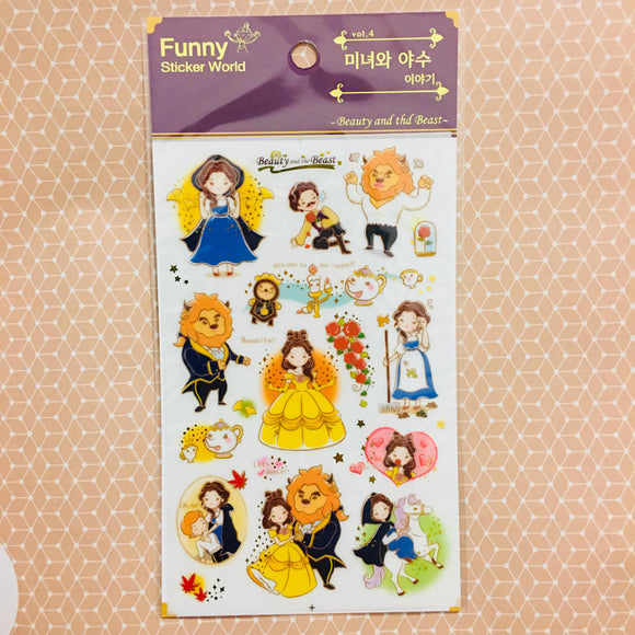 Funny Sticker World Beauty and the Beast Sticker Sheet Gold Foiled
