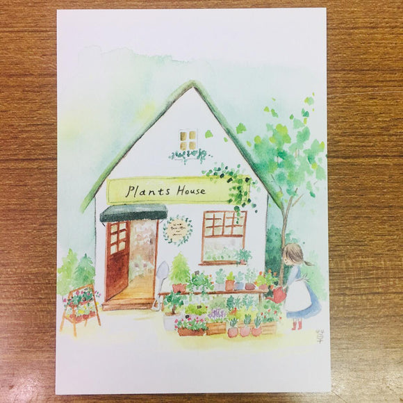 Grassyhouse Plants House Illustration Postcard