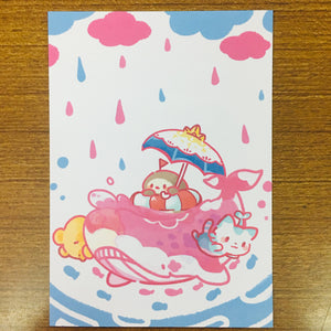 Popopenguin Illustration Umbrella Raining Adventures Postcard