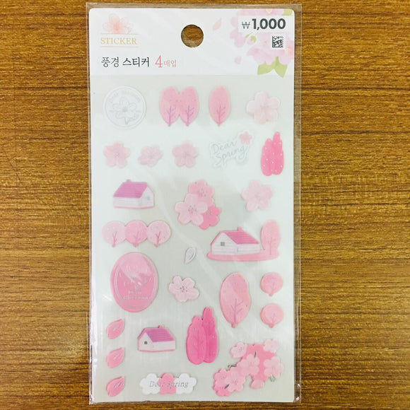 Daiso Korea Sakura Cheery Blossom Silver Foiled Sticker Sheets 4pc