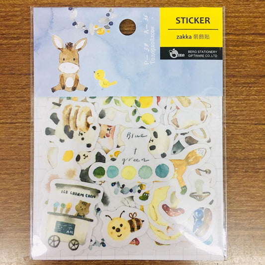 BERG x Pion Watercolor Animals Blue Sticker Flakes Pack