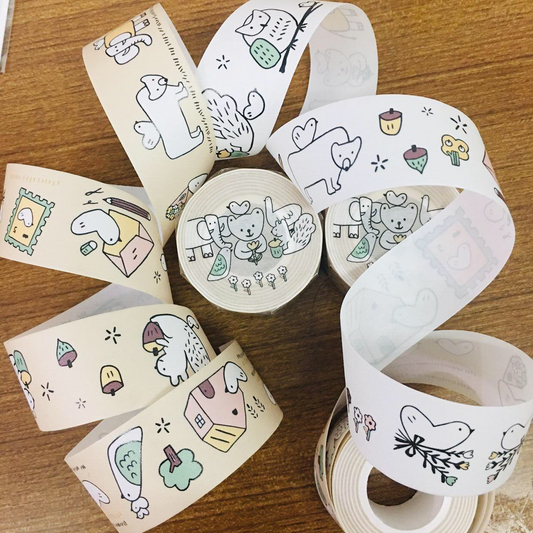 Evakaku Illustrated Washi Masking Tape Roll and Samples
