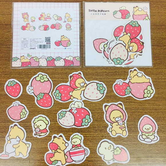 Little Popcorn Pink Strawberries Sticker Flakes Pack