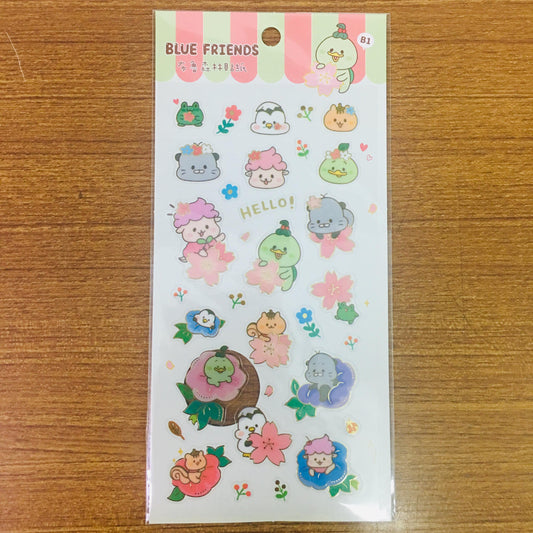 Blue Friends Sakura Transparent Gold Foiled Sticker Sheet