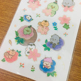 Blue Friends Sakura Transparent Gold Foiled Sticker Sheet