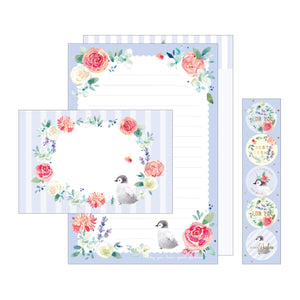 NanPao Watercolor Penguins and Roses Stationery Letter Set