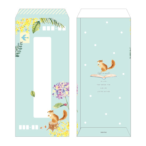 NanPao Watercolor Squirrel and Flowers Long Envelopes Pack