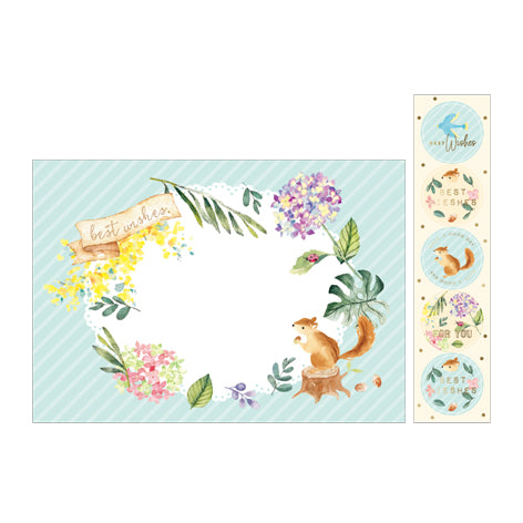 NanPao Watercolor Squirrel and Flowers Envelopes Sticker Pack