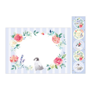 NanPao Watercolor Penguins and Roses Envelopes Sticker Pack