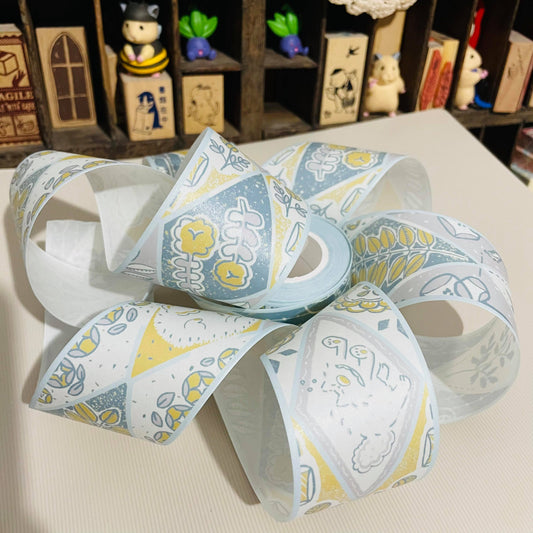Polly Terrace City Pattern Rose Garden Blue Tape Roll and Samples