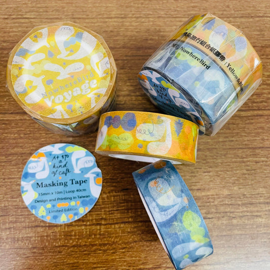 a kind of cafe Voyage Blue & Yellow Washi Masking Tape Roll and Samples