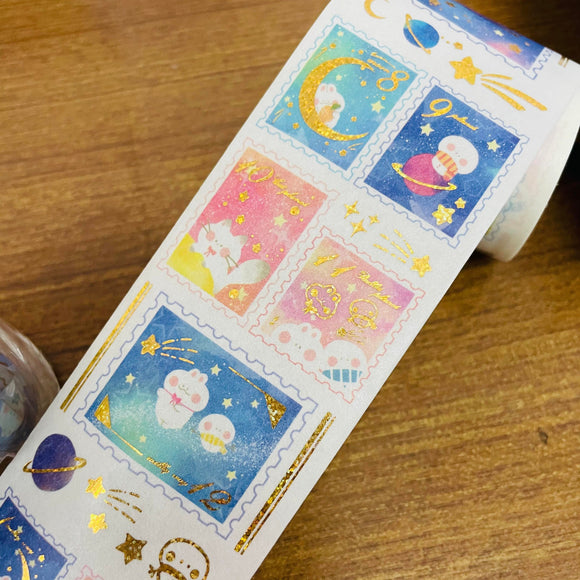 Cookie Starry Sky Planets Stamp Washi Tape Roll and Samples
