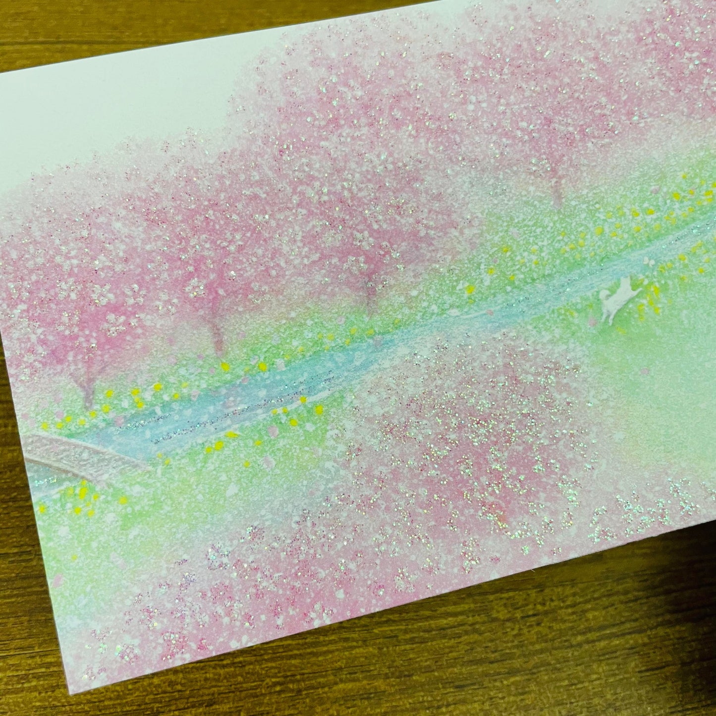 Sanrio Glittering White Dog Sakura Park Postcard