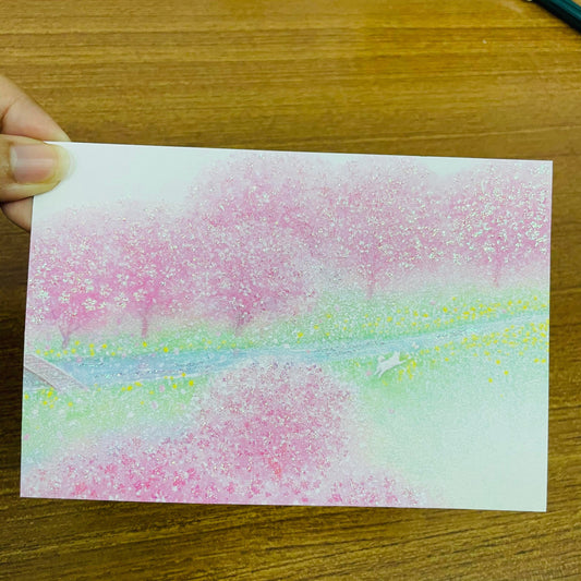Sanrio Glittering White Dog Sakura Park Postcard